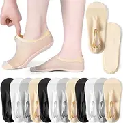 [Twistover] 12 Pairs Womens Ultra Thin Liner Socks Non Slip Nylon No Show Lightweight Sport Socks for Flat Boat Loafers Sneaker, White, Black, Gray, Skin Color, One Size