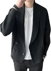 [Generic] Men's Shawl Collar Double Breasted Cardigan Slim Fit Button Down Sweater Double Breasted Men Cardigan Sweaters