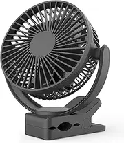 Forty4 Rechargeable Clip-on Fan, 5000mAh Battery, 3 Speeds, Quiet Operation, Portable for Stroller, Golf Cart, Treadmill, Black