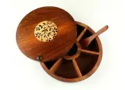 Handmade Indian Wood Spice Box / Masala Box / Spice Rack / Jewelry Box / Decor