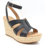 UGG Women Careena Ankle Strap Espadrille Sandals Size US 11 Black Leather