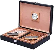 [U.S. Polo Assn.] Portable Travel Cedar Wood Lined with Compact Cigarette Case Leather Cigar Cutter and Humidifier Hygrometer Tray Can Hold 20 Cigars Men's Gift Box Black S Classic Portable Cigar humidifier