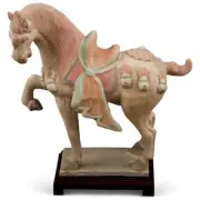 US SELLER - Tang Dynasty Ceramic Horse with Ornate Saddle Tomb Figurine Replica