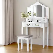 Luxury Dressing Table with 3 Mirrors (White)