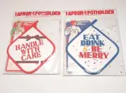 (2) Terry Treasure of California Holiday Trimming Apron & Potholder Sets~Sealed