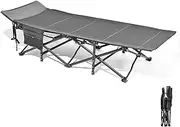 YVYKFZD Folding Camping Cot, Portable Camping Bed for Adults, Comfortable Single Sleeping Cots with Headrest Design and Side Pocket, Supports 440 lbs