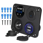 12V Switch Panel Car Cigarette Lighter Socket + Dual USB Port Charger +Voltmeter