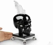 Amazing Quartz Druse & Black Obsidian Carved Skull & 925 Sterling Silver Skulls