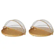 2x Davis & Waddell Collapsible Mesh Food Cover w/ Bamboo Tray 37x24cm NTRL/WHT