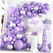 Purple Balloon Arch Garland Kit, 5 10 12 18 Inch Purple Silver Balloon Arch