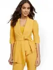 Puff Sleeve Jacket Yellow Sz 10 Belted Draped Asymmetrical Hem Ruched 3/4 Sleeve