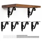 6 Pcs Decorative Shelf Brackets, 150mm/6 Inch Floating Shelf Brackets, Black