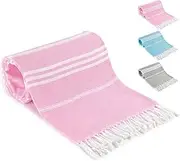 BonGu Turkish Beach Towel,180x90cm Oversized Turkish Cotton with Travel Bag Large Quick Dry Lightweight Turkish Beach Towels for Beach, Bath, Pool Travel Towels (Pink)