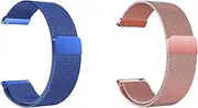 [ONE ECHELON] Quick Release Watch Band Compatible With Armani Exchange Drexler Axt2005 Steel Metal Mesh Replacement Strap, Pack of 2 (Blue and Rose Gold)