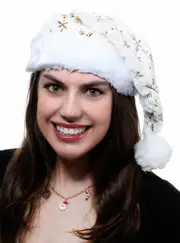 Extra Plush White Santa Hat with Gold Foil Snowflakes