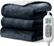 Electric Blanket Heated Throw,Double-Sided Flannel＆Sherpa Electric Throw With1-9