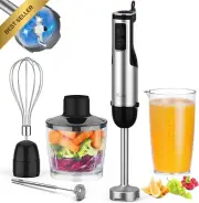 4-in-1 Electric Stick Blender 500W, Stainless Steel, with Chopper & Whisk