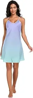 [RPLIFE] Purple Green Gradient Lingerie Slip Dress, Sexy V Neck Satin Cami Sleep Dress, S-XXL