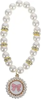 Parliky Luxury Pet Pearl Necklace Bow Collar for Women's Pets Stylish Dog Jewelry Cat Collar Puppy Necklace for Medium Dogs