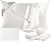 THXSILK 100% Pure Mulberry Silk Pillowcase for Hair and Skin, Highest 6A Grade 22 Momme Silk Pillow Case Standard Size, Real Silk Pillowcase with Zipper (White, Standard)