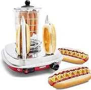 Salco Hot Dog Maker in Retro Diner Style - 450 W, Steamer with Thermal Control, Heating Skewers for 2 Rolls - Cylinder Capacity for 8 Sausages, Metal Casing, Glass Cylinder & Stainless Steel Basket