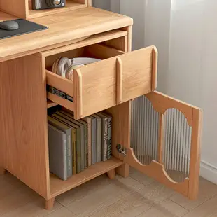 北歐家用桌子寫字臺電腦桌日式實木書桌兒童轉角書桌書架書櫃一體
