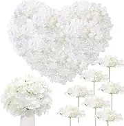 Zeyune 150 Pcs Hydrangea Artificial Flowers, Silk Flower Heads with Stems, Fake Hydrangea Bouquet for Wedding Arch Centerpiece DIY Floral Home Decoration (White)