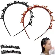 Butterfly Clip Headband with Clips, 90s Butterfly Clip Headband for Women, Double Layer Twist Plait Bangs Hairstyle Hairpin, Toothed Headband Braid Tool with 8 Small Clips (2PCS MIX)
