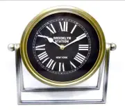 Brooklyn Station,NY,Desk Clock,Gold/Silver Metal,Round,Roman Numerals,HobbyLobby