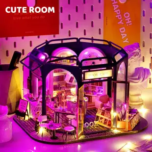 【迷你屋】附防塵罩 CUTEROOM 袖珍屋 品閱咖啡屋 BOOK CAFE 咖啡屋模型 DIY手作 迷你屋 DIY小屋