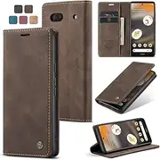 [Cracedily] Mobile Phone Case for Google Pixel 6A Case, Flip Case Premium Leather Flip Case Magnetic Card Slot Stand Function Flip Case Protective Cover for Google 6A Mobile Phone Case, Coffee