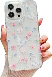 CrazyLemon for iPhone 13/14 Case Clear Silicone Cute Girly Floral for Women Girls Ultra Slim Transparent Anti Yellow TPU Rubber Shockproof Protective Phone Case Cover for iPhone 13/14 (Flowers 08)