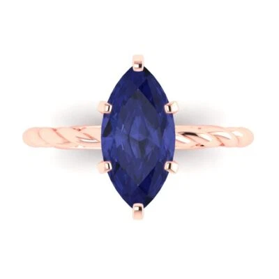 2Ct Marquise Cut Tanzanite Gold Solitaire Engagement Promise Statement Ring