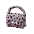 Plush Bath Toiletry Handbag Leopard Print Travel Pouch Simple Tote Bag