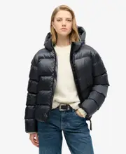 Hooded Luxe Sports Puffer | Ebony Sheen