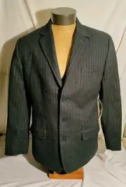 Men DKNY Black/Gray Stripe Cotton Three Button Sport Coat Blazer 42R New $198