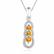 Citrine and 0.1 CT. T.W Natural Diamond Triple Loop Pendant in Sterling Silver