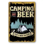 2x Tin Sign Camping And Beer This Way Why I Am Here Decorative Wall Rustic Look
