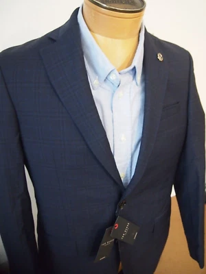 Ted Baker Wool Navy Blue Windowpane Check 2-Button Sport Coat NWT 38R $620