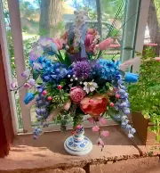 Vintage Bunny Candlestick Floral Arrangement Centerpiece, Easter Floral Arrangem