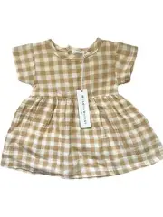 NWT Willow + Whimsy Bon Bebe Checkered Gingham Baby Dress sz 12m Camel Short