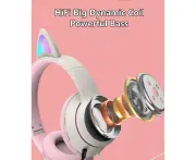 Cat Ear Gaming Headset with Microphone Flashing Glowing Stereo Headset stereo Surround Earmuff Headset Bluetooth Headset - Pink