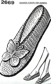 2669 Vintage Mail Order BUTTERFLY SLIPPERS Pattern to Crochet (Reproduction) SML