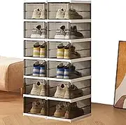 Stacking Plastic Shoe Boxes, 2 * 6-Tier Plastic Shoe Storage Boxes, Single Size 10 * 13.6 * 7.7inch with Clear Door, No-Assembly, Stackable Shoe Box Space Saving for Closet Entryway Containers Bins