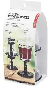 Kikkerland Stacking Wine Glass, Black, Set of 2 Black NEW