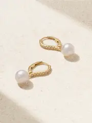 [Mikimoto] Mikimoto - 18-karat Gold, Diamond And Pearl Earrings - White - One size One size White