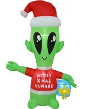 Alien with Present Christmas Lawn Inflatable 1.3m