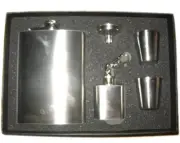 SILVER FLASK GIFT SET W SHOT GLASSES W KEYCHAIN stash flasks bar hip liquor set