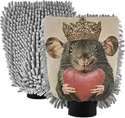 XYMZR Mouse Crown Heart Red Absorbent Microfiber Car Wash Mitt, Funny Cute Anime Scratch Free for Cars Cleaning, Home Cleaning Mitts, 2 Pack, 10.24” L x 7.09” W