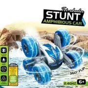 Amphibious 6WD RC Stunt Car with 2.4GHz Double Sided 360° Rotating Off-Road Waterproof Remote Control Car for 7-14 Years Old Kids-Blue